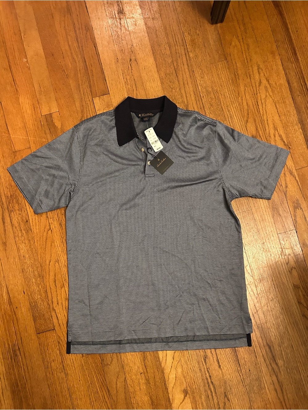 Brooks Brothers Blue Micro-Striped Polo with Navy Contrast Collar